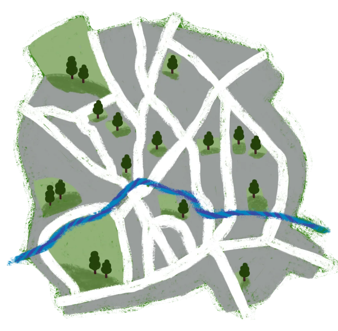 Hand-drawn map of the Kentish Town area showing streets, parks and the local delivery area